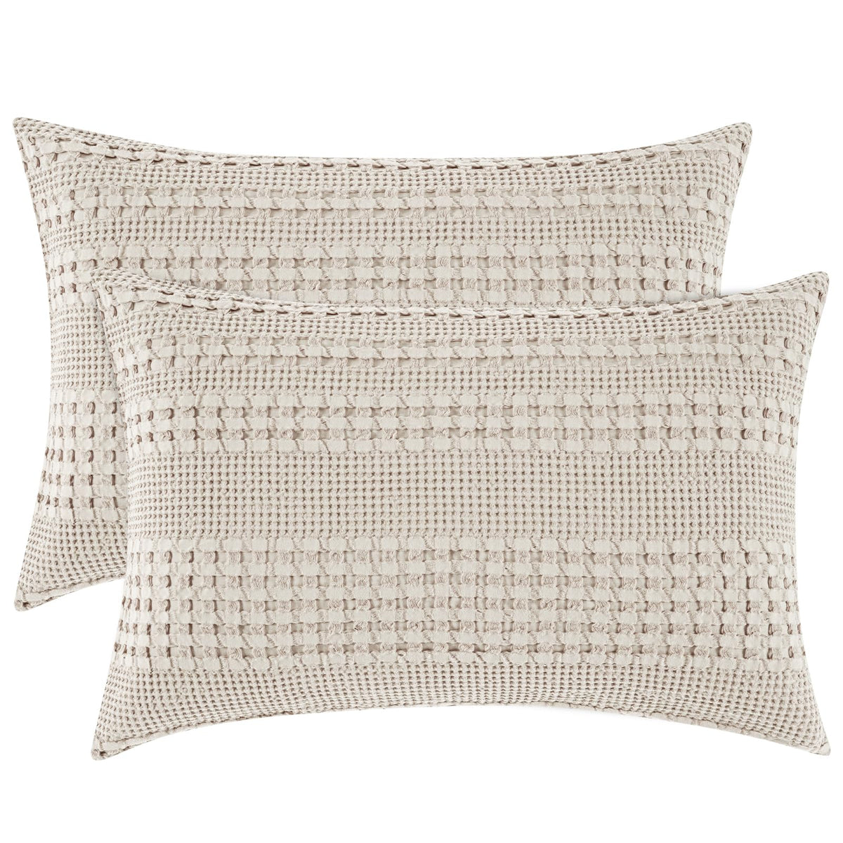 PHF waffle pillowcase in oatmeal front close-up showing soft, skin-friendly texture for restful sleep