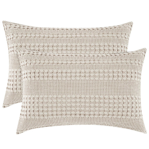 PHF waffle pillowcase in oatmeal front close-up showing soft, skin-friendly texture for restful sleep