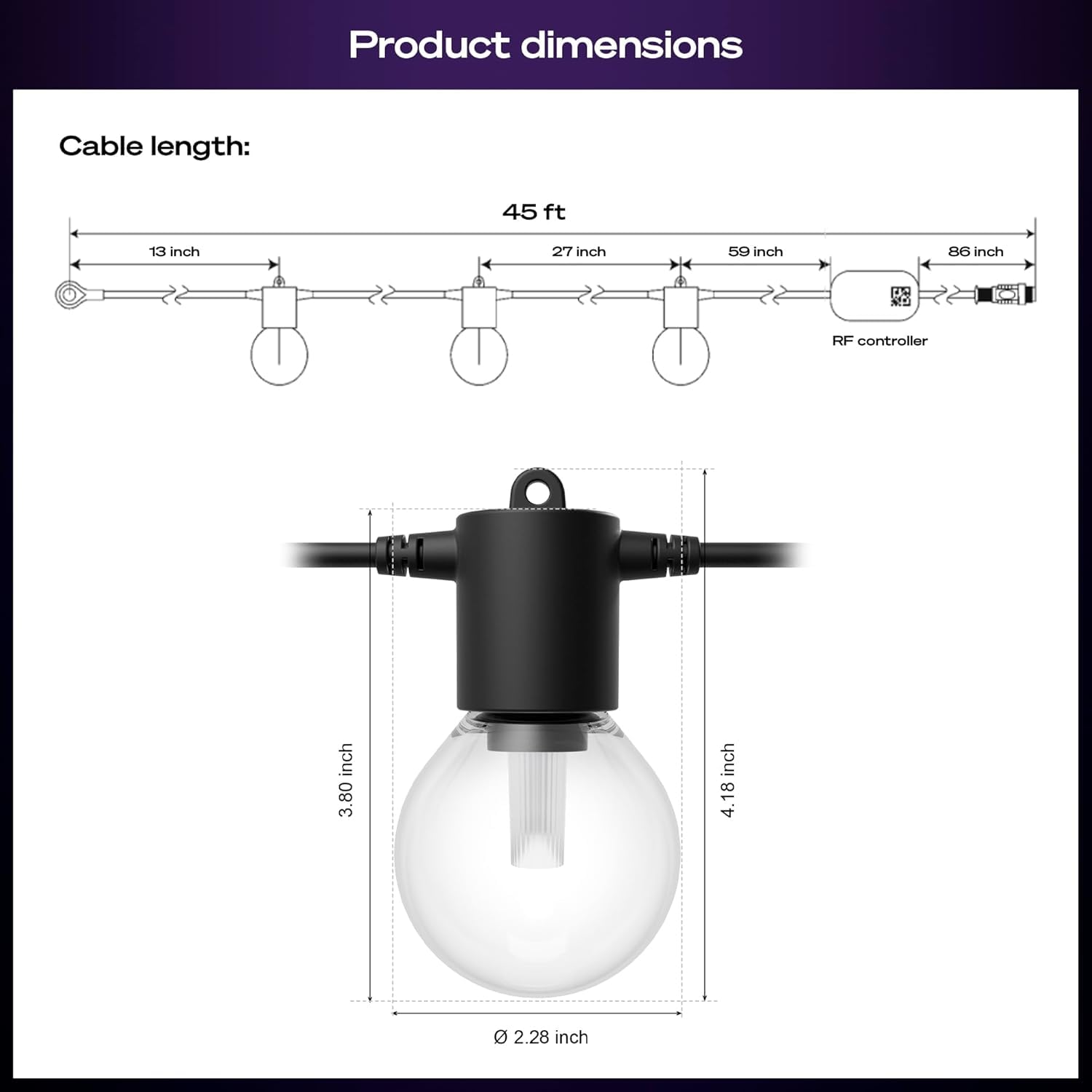 Festavia 45ft string with 16 shatterproof bulbs for weather-ready patio lighting.
