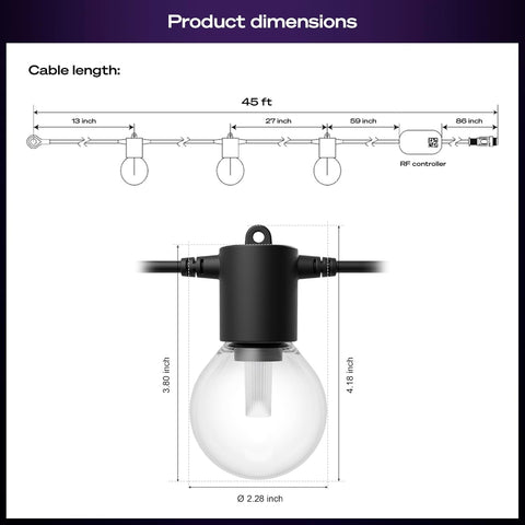 Festavia 45ft string with 16 shatterproof bulbs for weather-ready patio lighting.