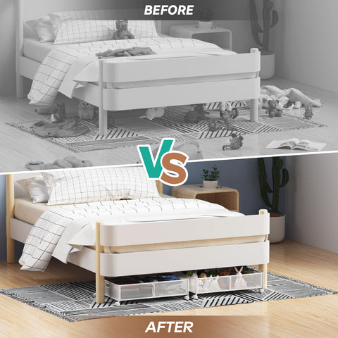 PHINOX 2-pack under-bed storage drawers on wheels maximizing small-space organization.