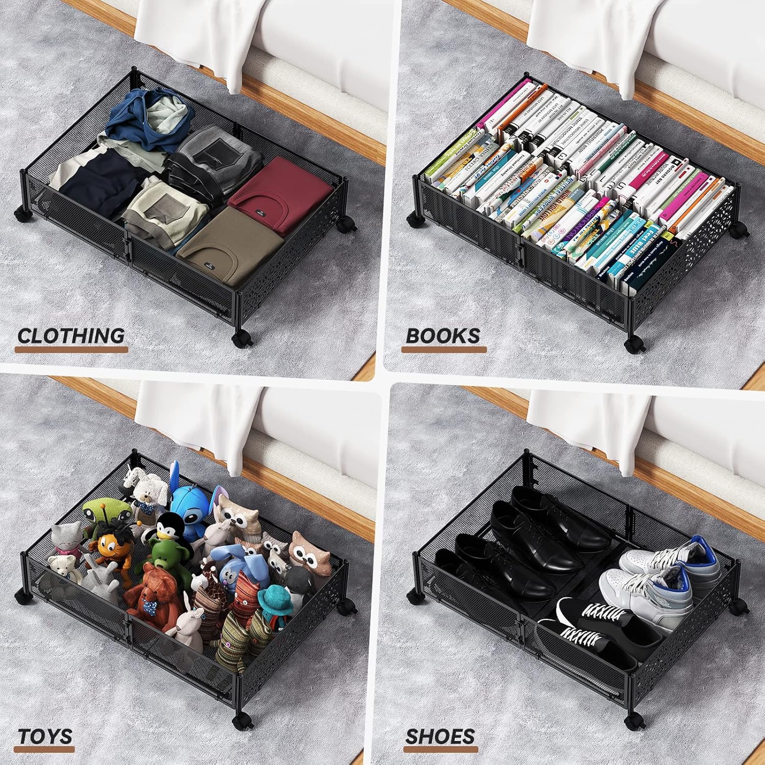 PHINOX under-bed storage floral pattern detail adds decorative touch.