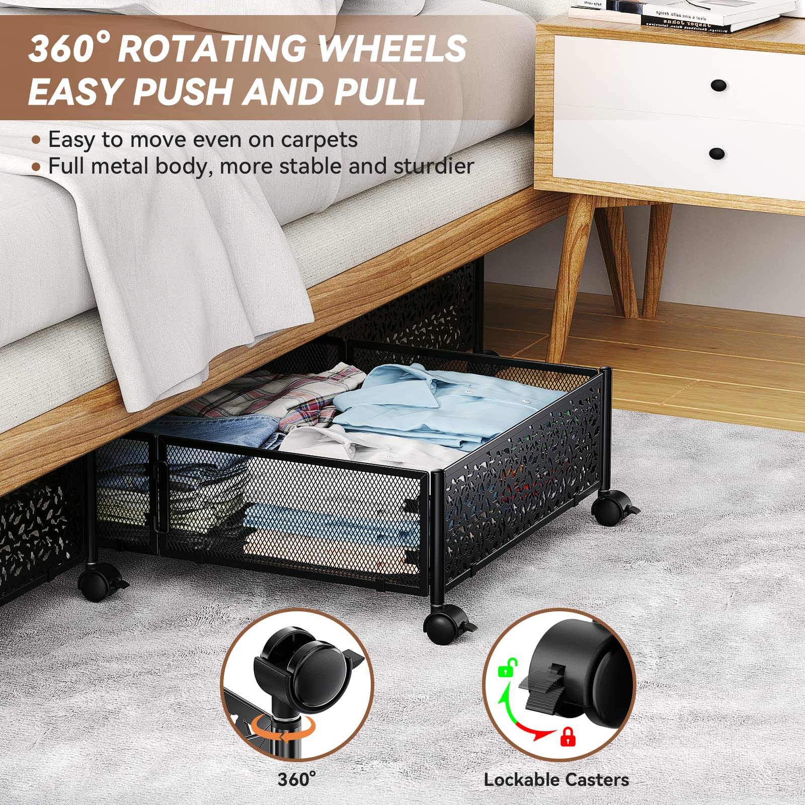 PHINOX under bed storage with wheels folded flat for compact storage