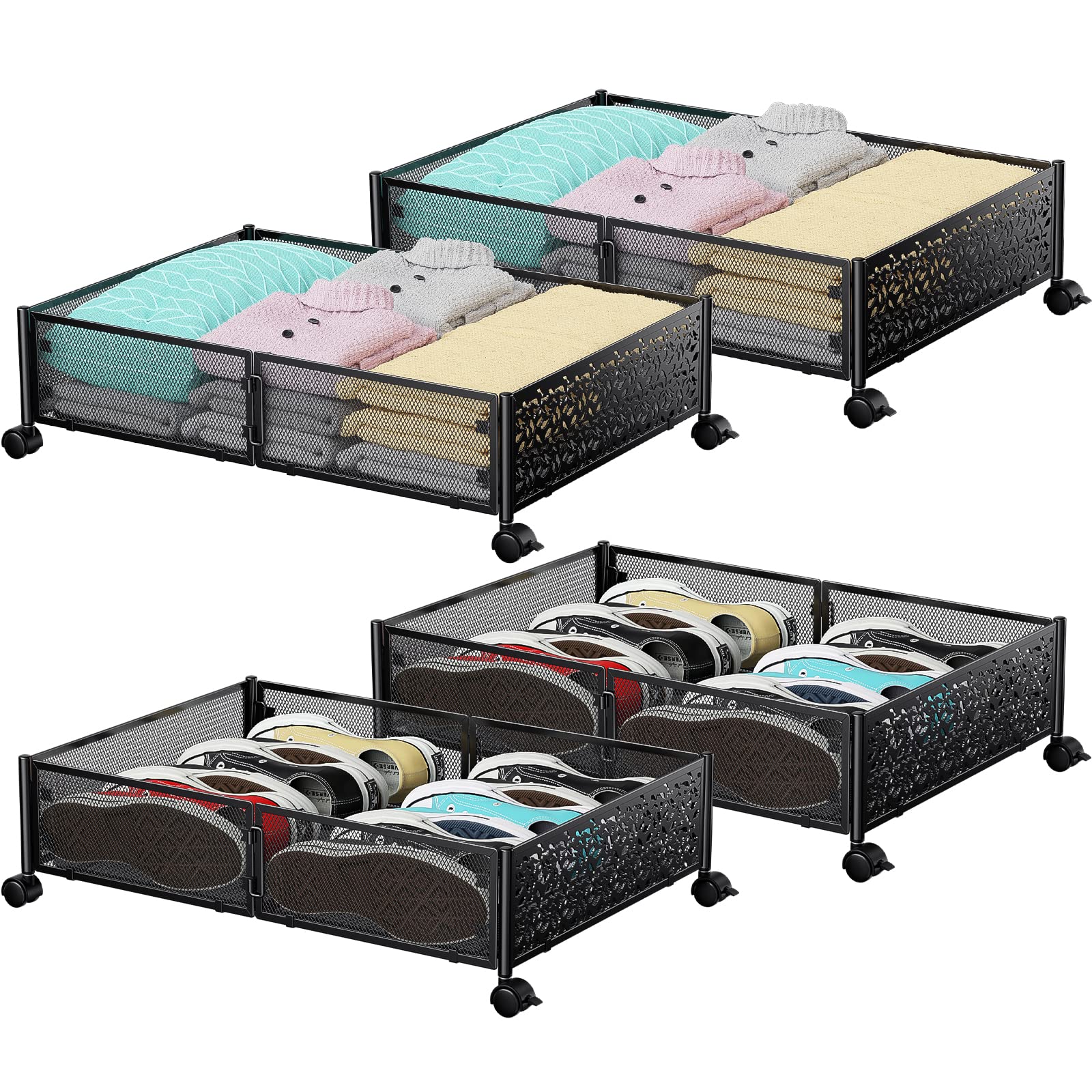 PHINOX under bed storage with wheels front view for easy access