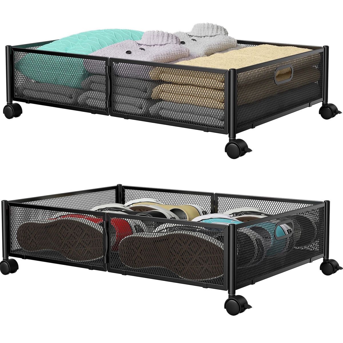 PHINOX under bed storage with metal frame and wheels for easy access.