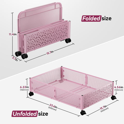 PHINOX pink side view shows slim profile and organized storage under furniture.