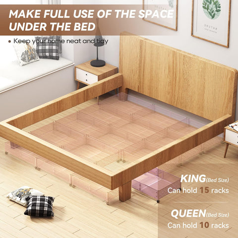 PHINOX pink under-bed in use keeps clutter out of sight.