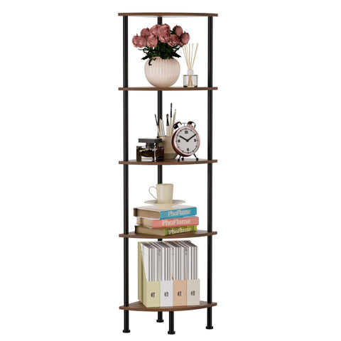 PhoFlame 5-Tier Corner Shelf Stand full view shows ample storage and display space