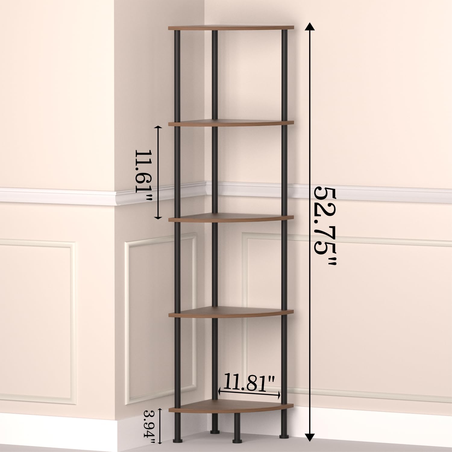 PhoFlame corner rack 52 inch side profile emphasizes space-saving footprint for tight rooms