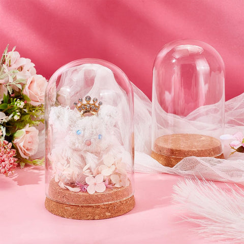 PH PandaHall cloche glass dome on a wooden base with natural grain