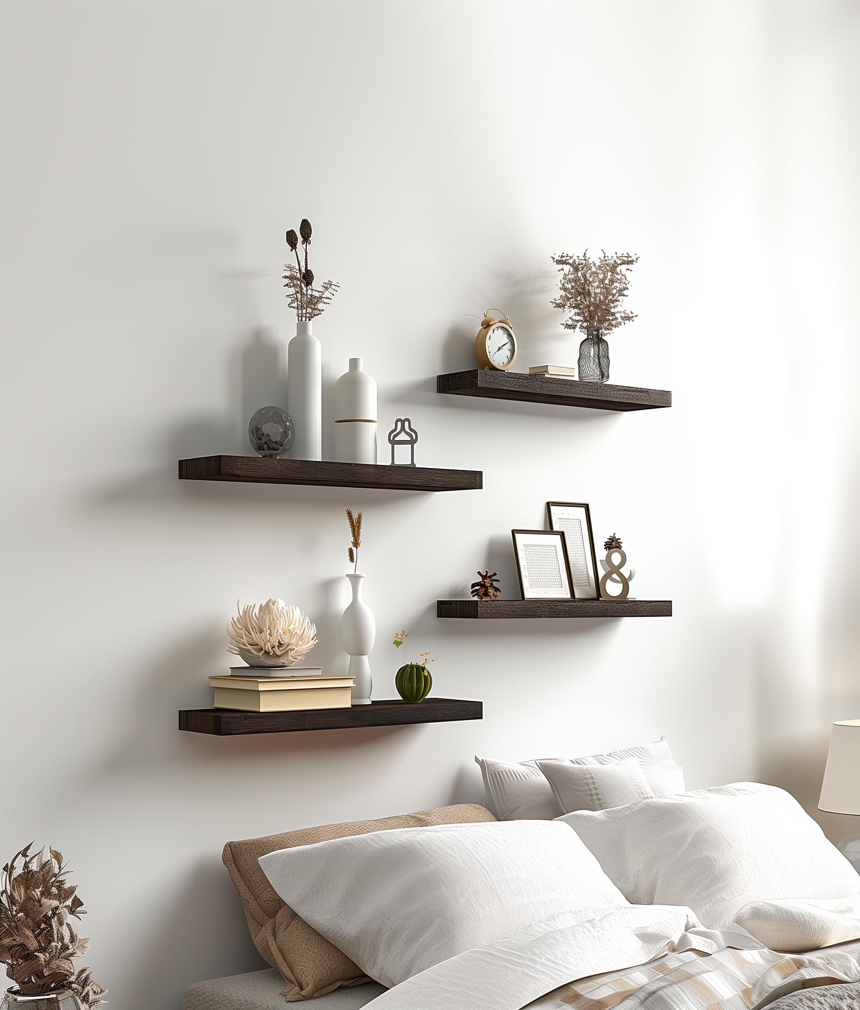PHPH assembly-included wood shelves with simple mounting hardware.