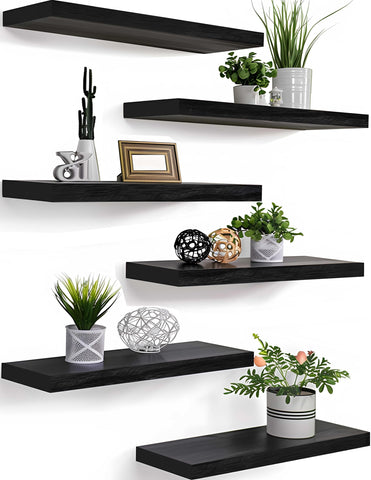 PHPH wood floating shelves on wall in six-pack setup ideal for decor display