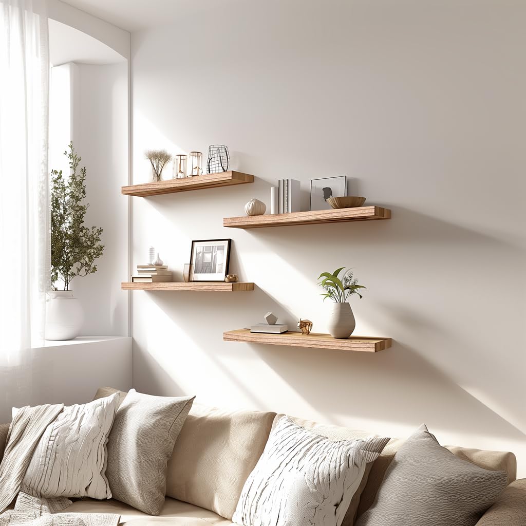 PHPH wood floating shelves six-pack, suitable for bathroom, kitchen, or bedroom use.