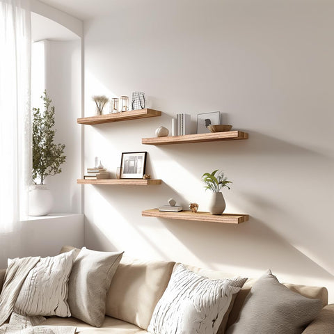 PHPH wood floating shelves six-pack, suitable for bathroom, kitchen, or bedroom use.