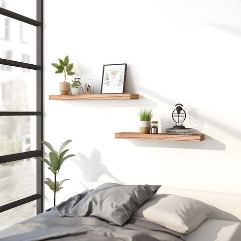 PHPH wood floating shelves six-pack, display photos and small plants for home styling.