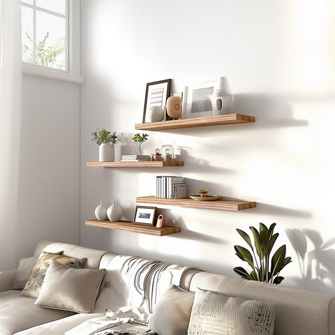 PHPH wood floating shelves six-pack, natural wood grain for a rustic-modern look.