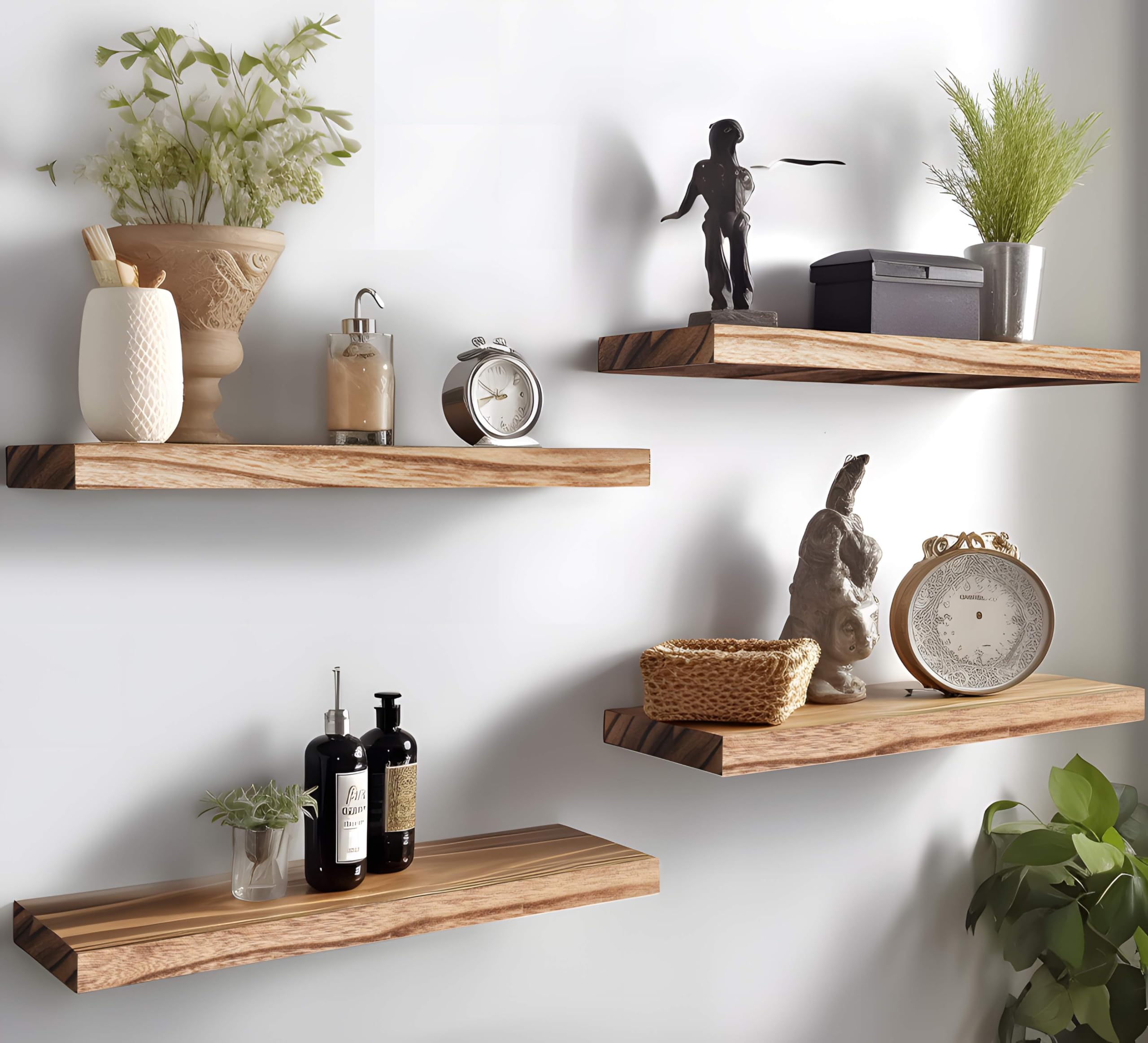 PHPH wood floating shelves six-pack, hardware included for fast mounting.