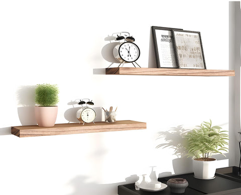 PHPH wood floating shelves six-pack, holds up to 20 lbs for sturdy wall displays.
