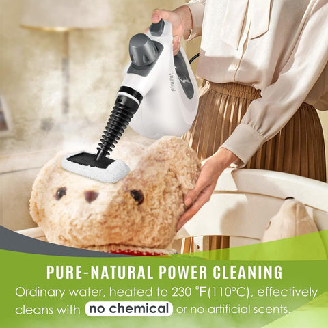Phueut 1050-watts steam heat-up delivers fast sanitizing action.