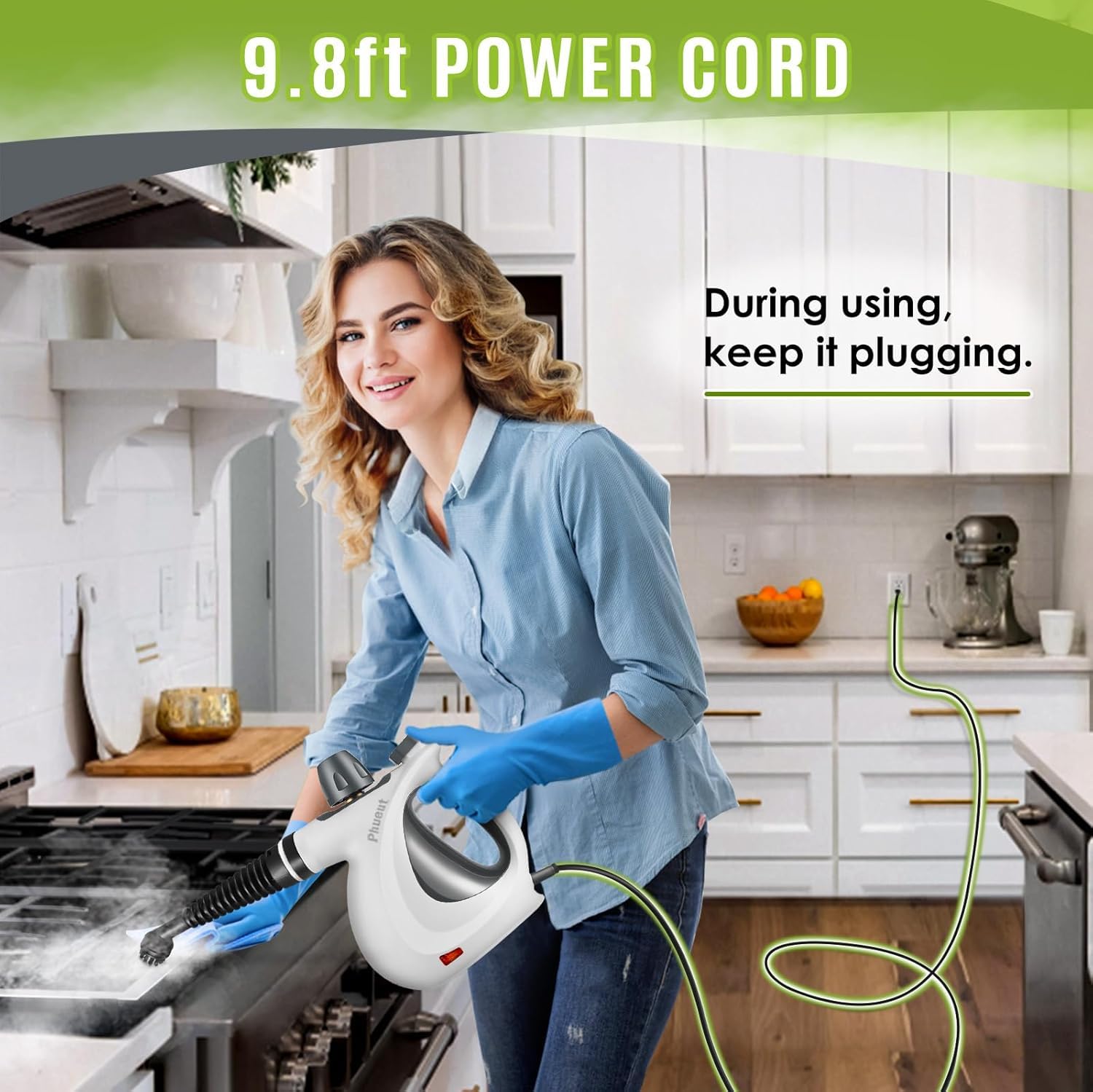 Phueut chemical-free steam cleaner keeps cleaning safe for kids and pets.
