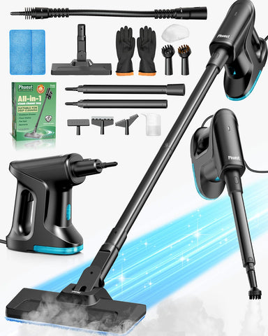 Phueut steam mop head with 180° swivel for easy corner cleaning.