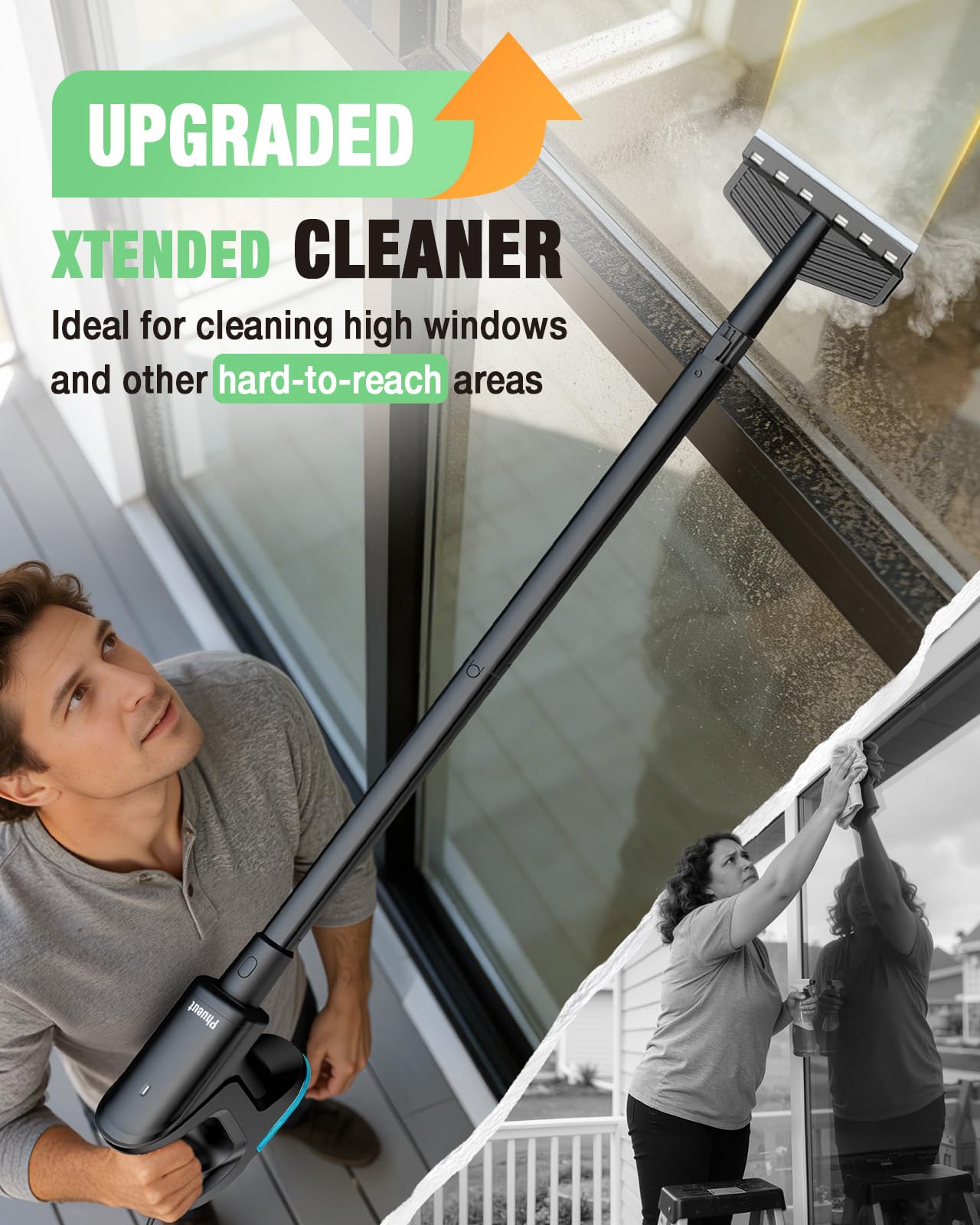 Phueut mop with 180° tilt for better cleaning balance.
