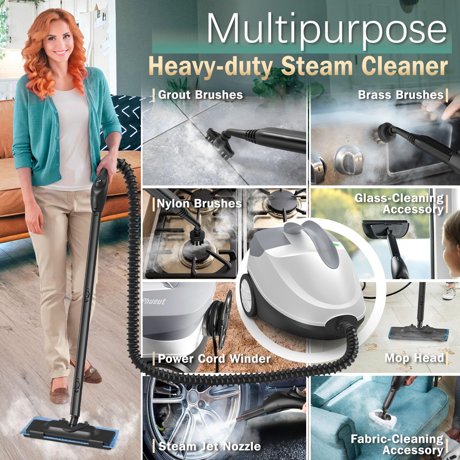 Phueut steam cleaner 28 attachments cover floors, fabrics, windows, and more