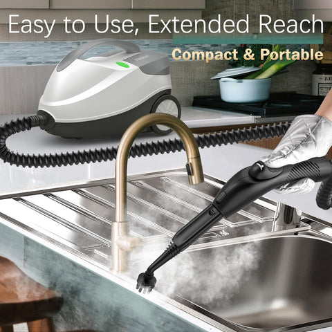 Phueut steam cleaner long hose and cord reach across rooms