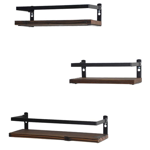 PHUNAYA rustic wood floating shelf set 3 brown with fence design on wall for organized storage.