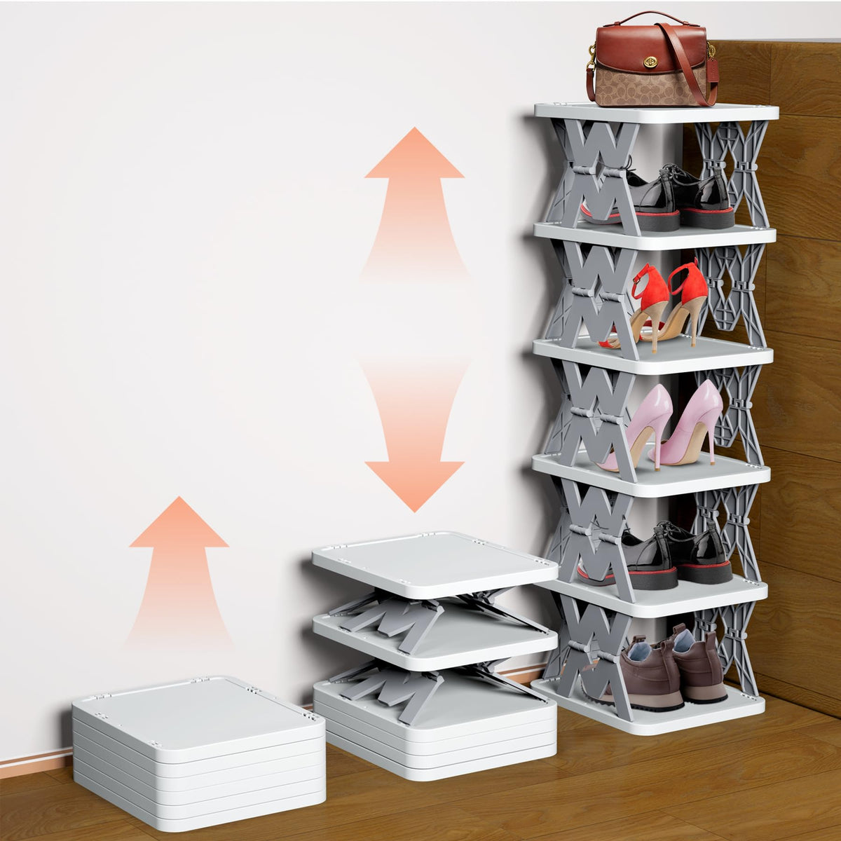 PHUNIGEEFT foldable shoe rack closed, compact storage for small spaces.