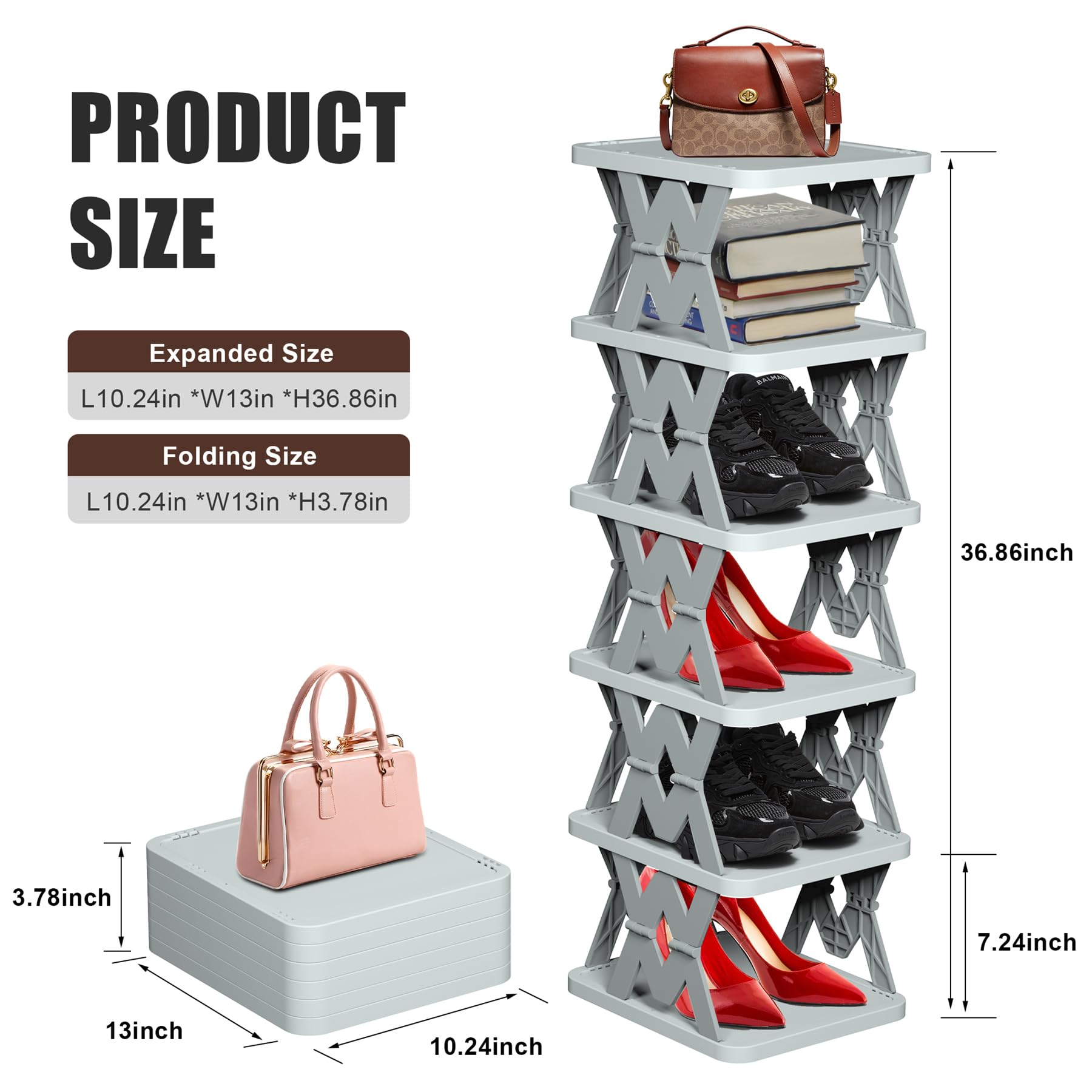 PHUNIGEEFT foldable shoe rack open-6-tier offers organized vertical storage.