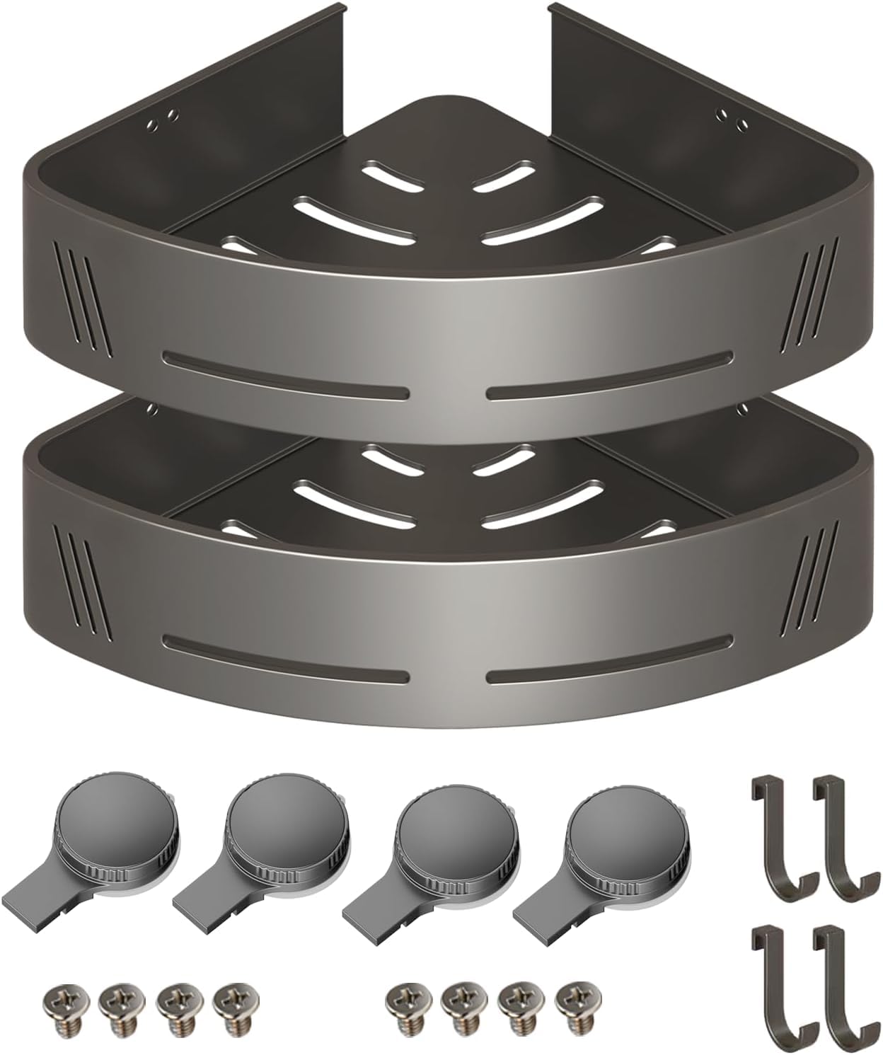 PHX Grove corner shower caddy with suction cups securing to tile for damage-free storage