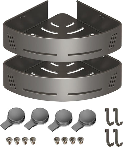 PHX Grove corner shower caddy with suction cups securing to tile for damage-free storage