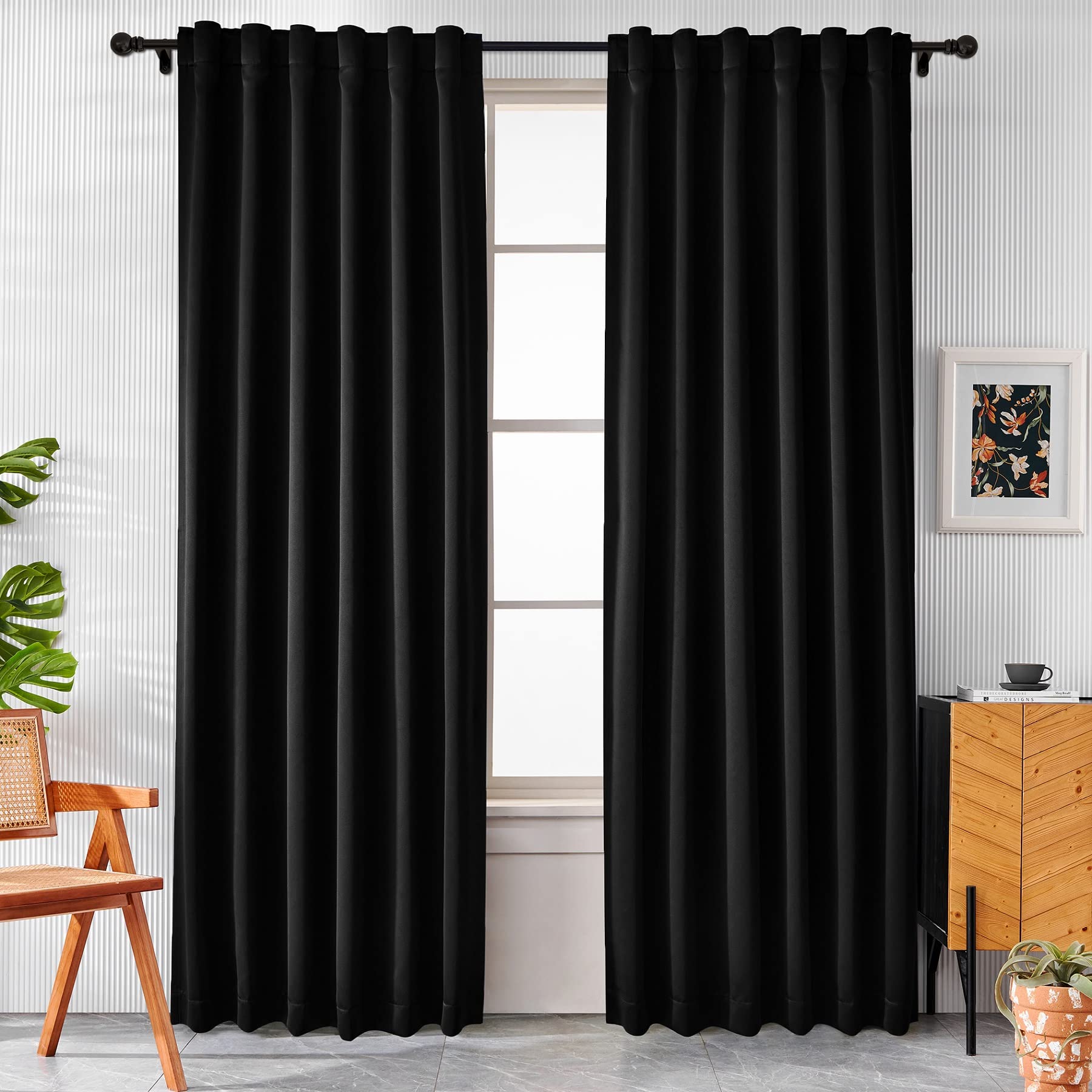 Pickluc blackout curtains two-panel set in full view showing generous coverage and modern design.