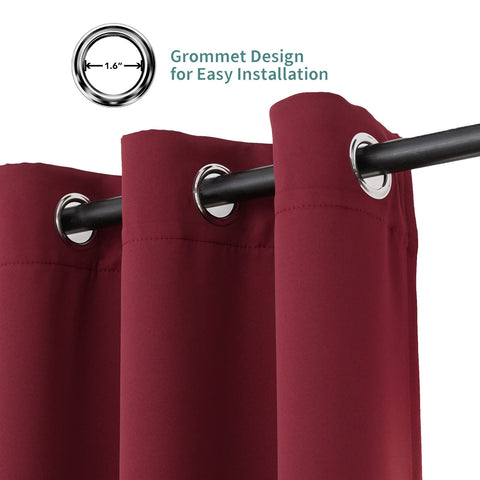 Pickluc Burgundy blackout curtains in a living room provide stylish light control.