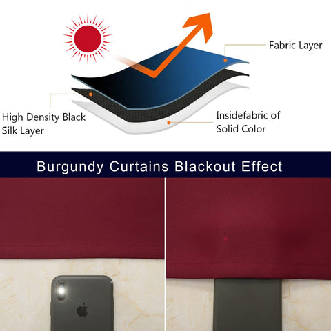 Pickluc Burgundy blackout curtains reduce outside noise for quiet work.