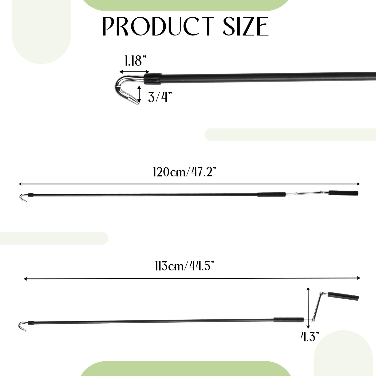 Pickmesh telescoping skylight pole with hook for easy outdoor shade control