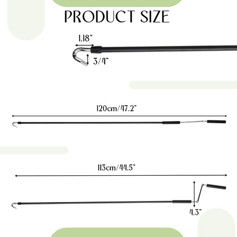 Pickmesh telescoping skylight pole with hook for easy outdoor shade control