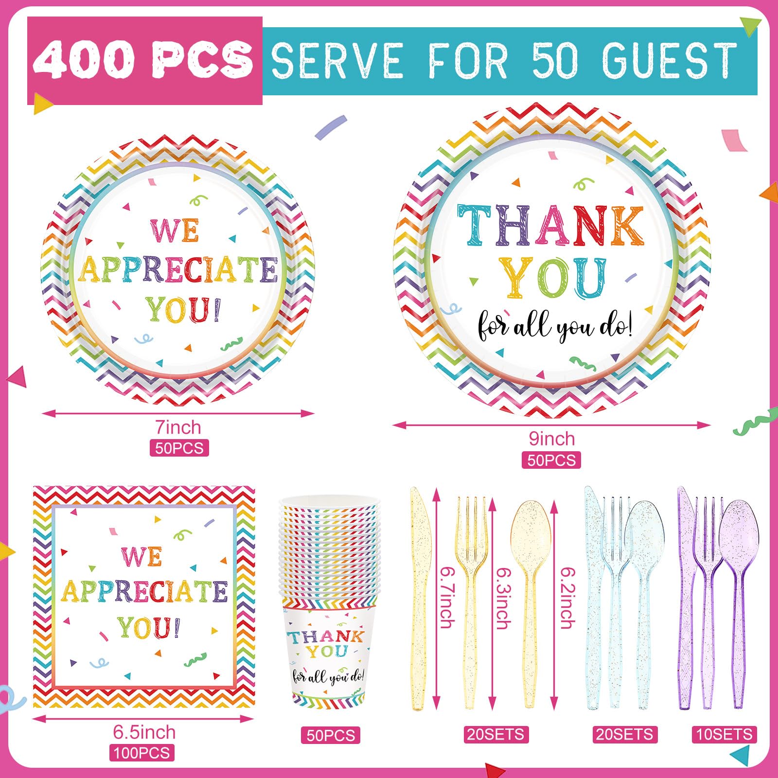 Pickmesh Thank You 7-inch dessert plates add a bright touch to desserts.