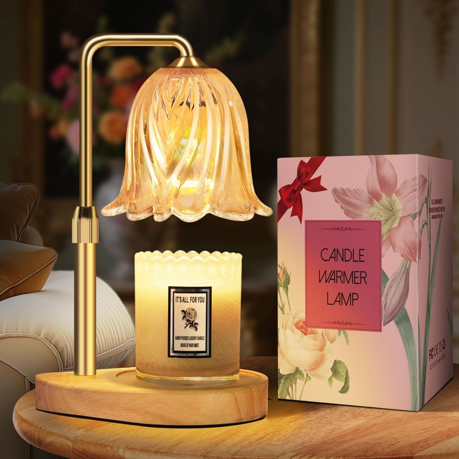 PICKOYOLO candle warmer lamp with timer and dimmable glow for customizable ambiance