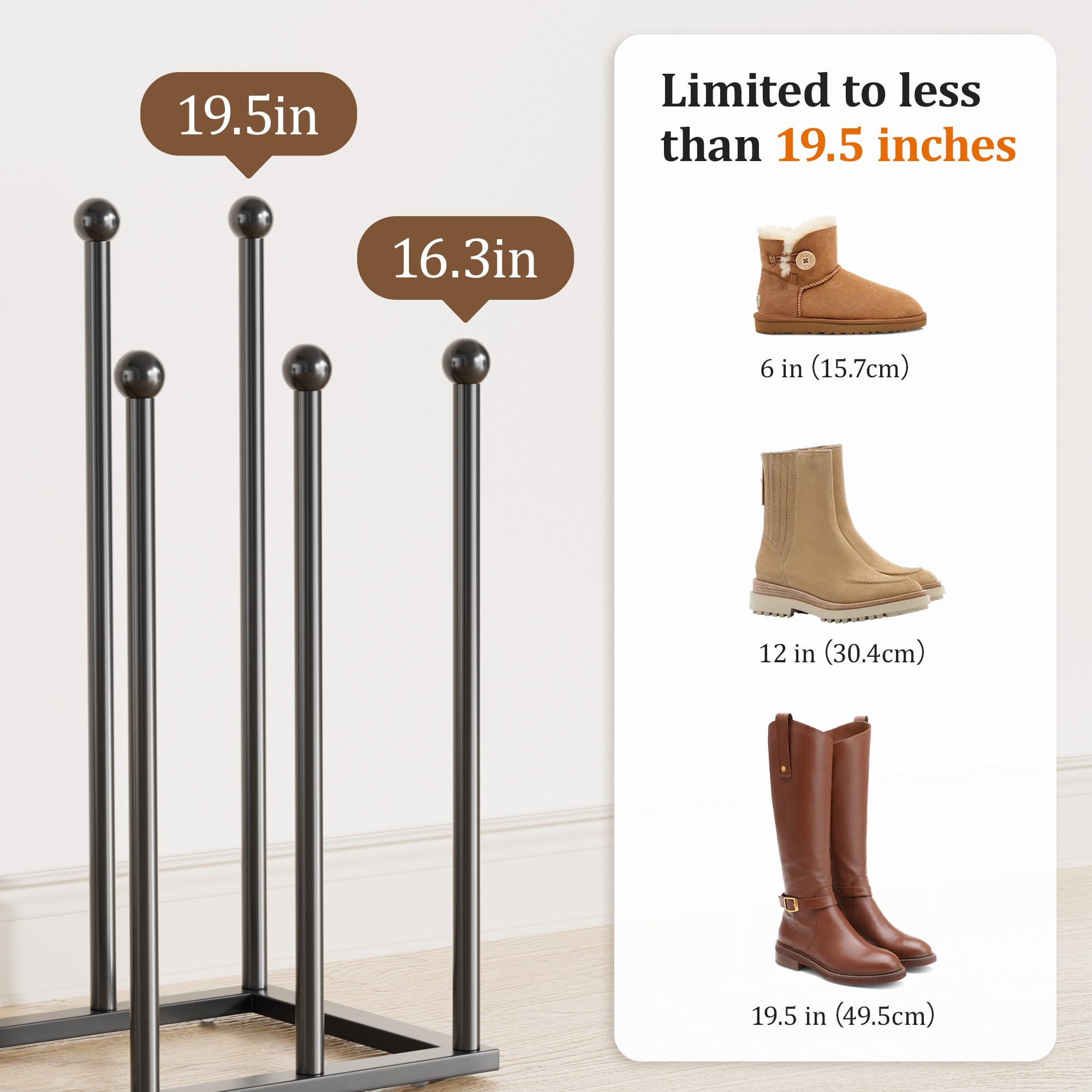Pickpiff boot rack eight-pair capacity helps save space in small rooms.