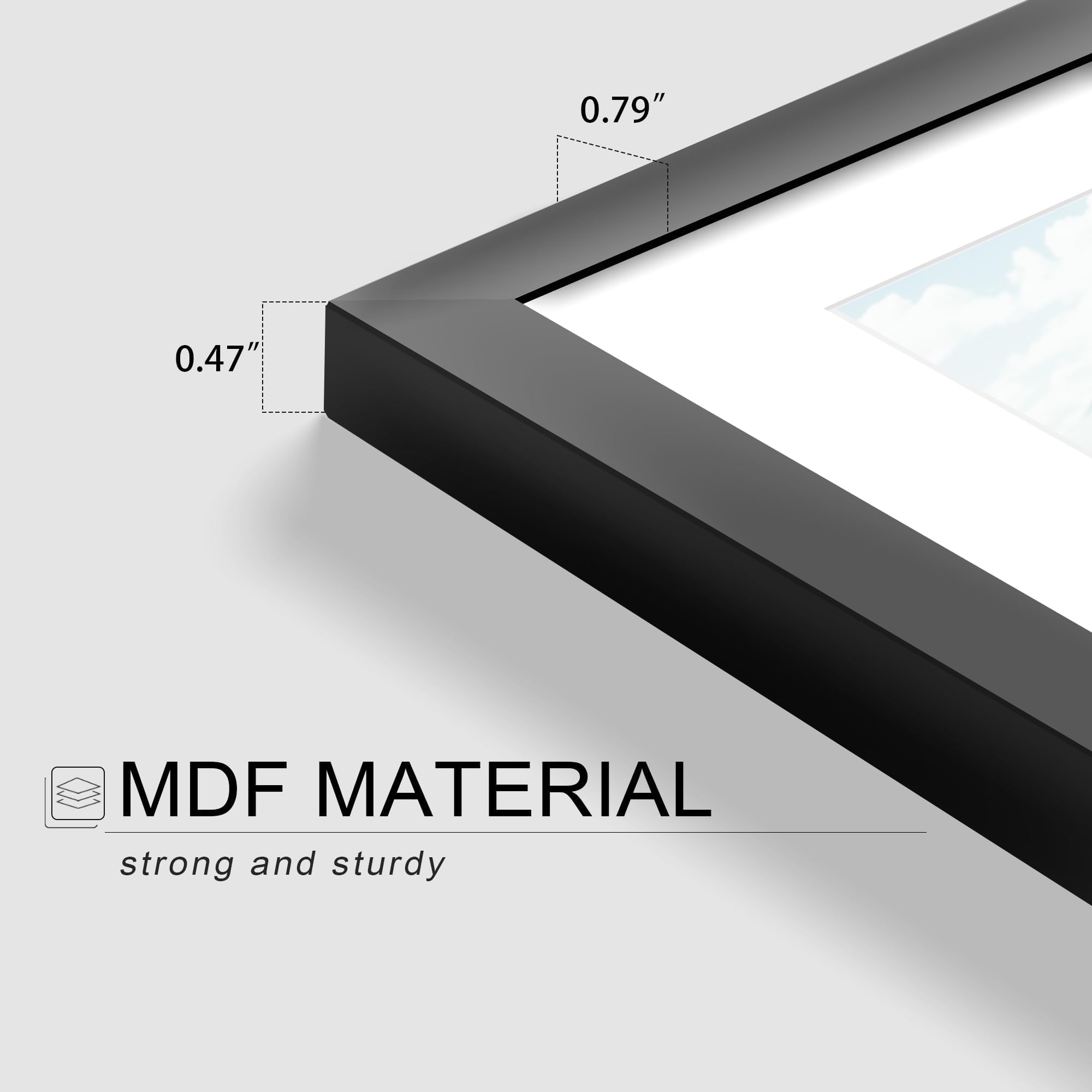 Picrit frame mounted vertically on a wall for a gallery look.