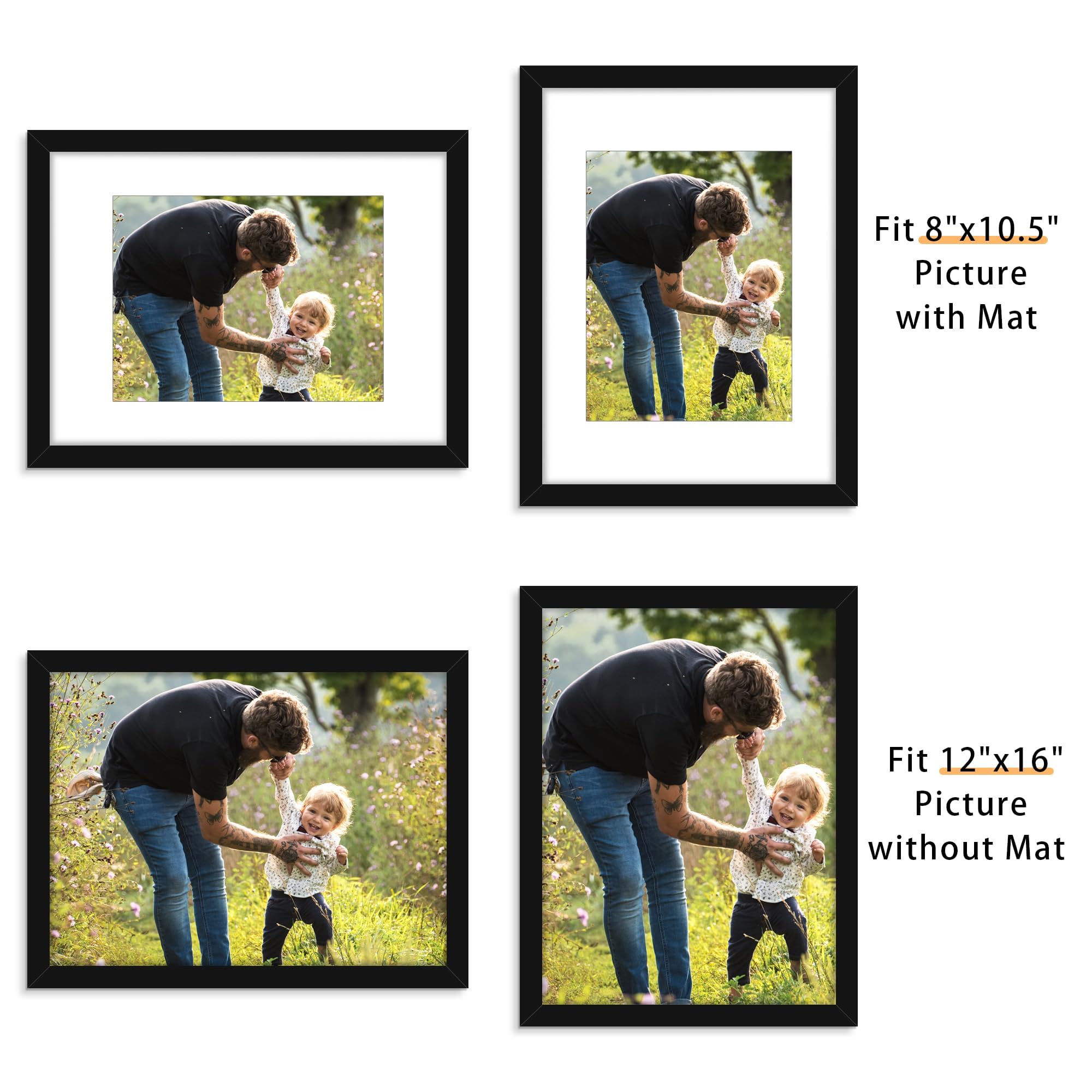 Picrit 12x16 frame without mat shows full photo for clean display.