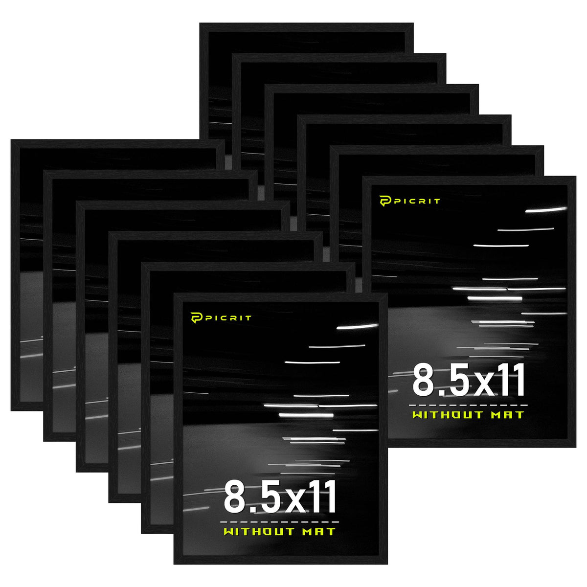 Picrit 8.5x11 frame front display highlights memories securely in a sleek black frame.