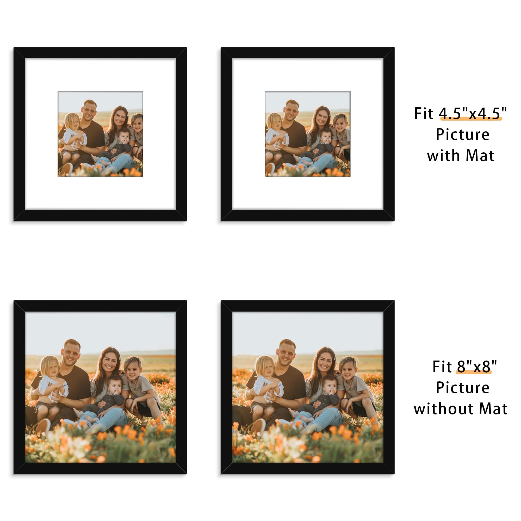 Picrit 8x8 frame with mat option for smaller photos and clean borders.