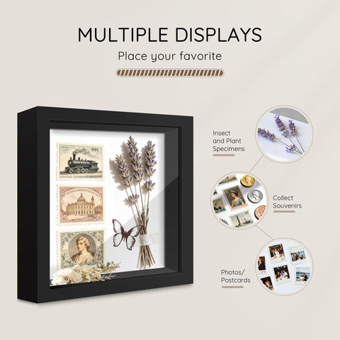 Picrit Shadow Box Frame 12x12 black back panel and secure mounting.