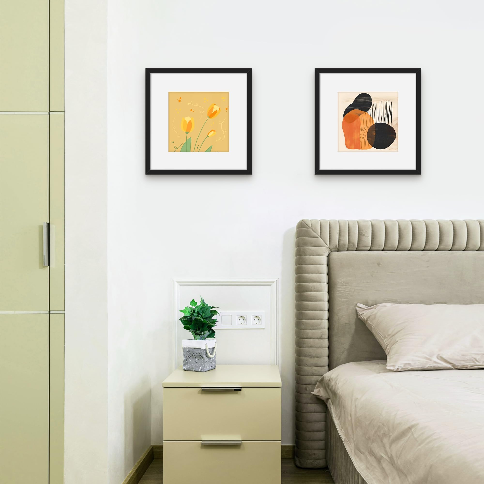 Picrit frame suitable for vertical or horizontal wall mounting for gallery displays.