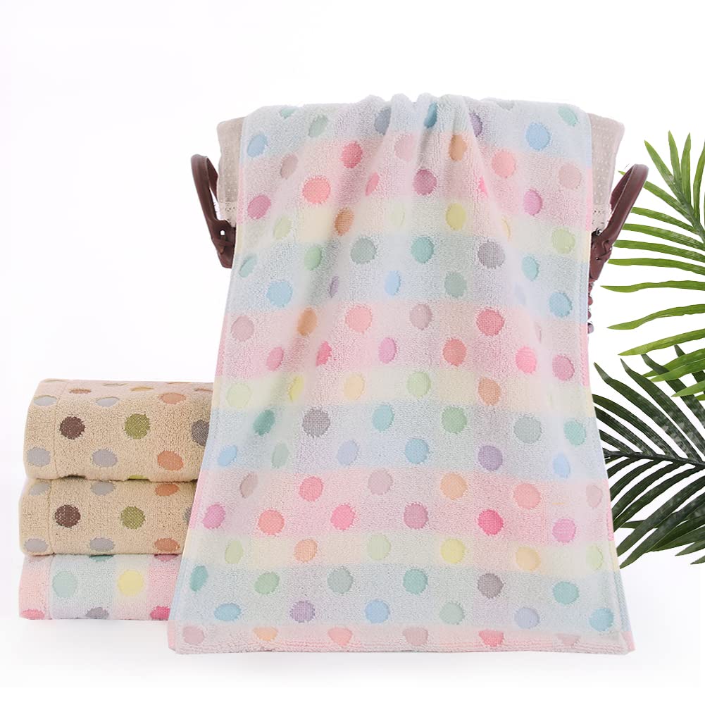Pidada bathroom decor towel display highlighting cheerful polka dot pattern.