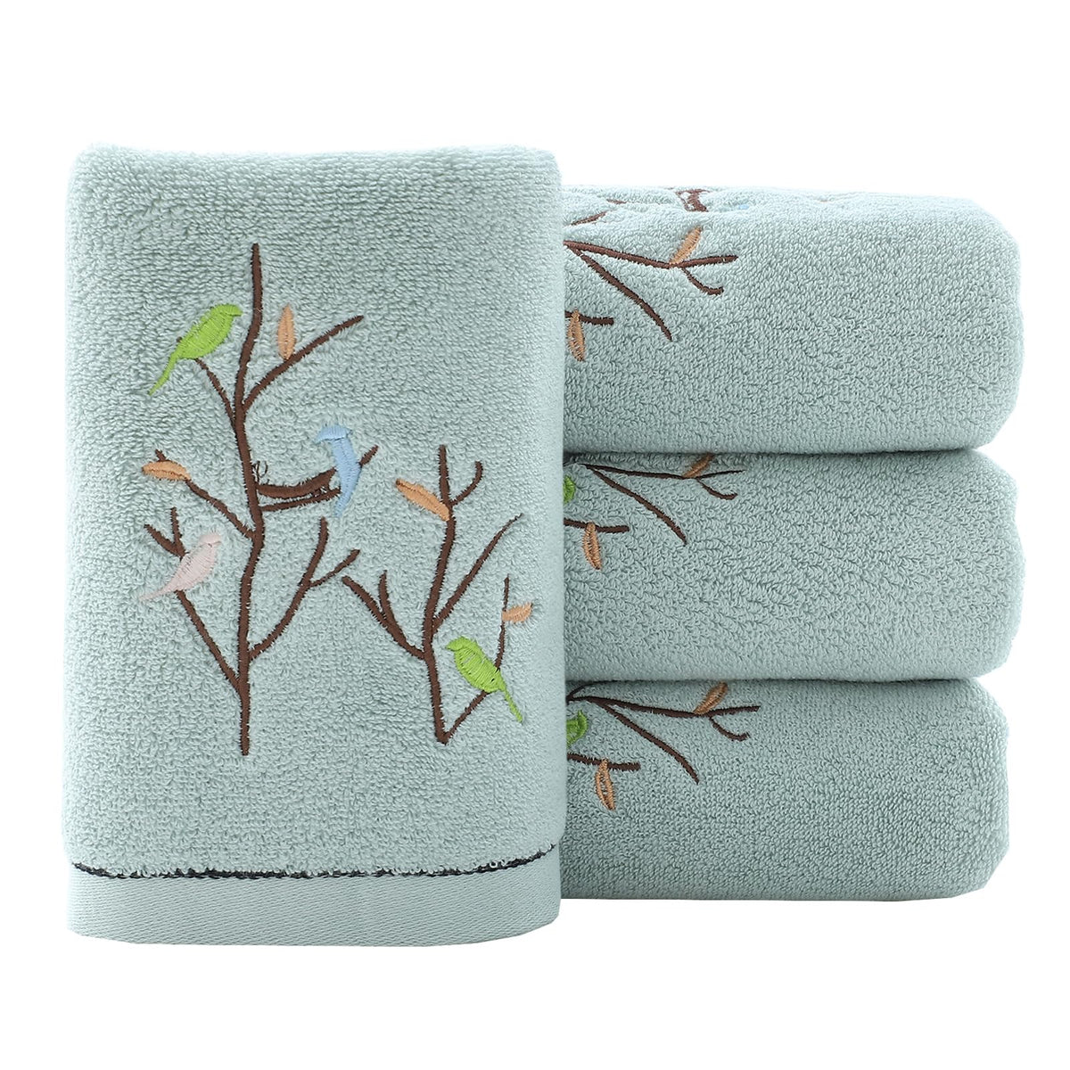Pidada Bird Tree embroidery towels add decorative flair to your bathroom.