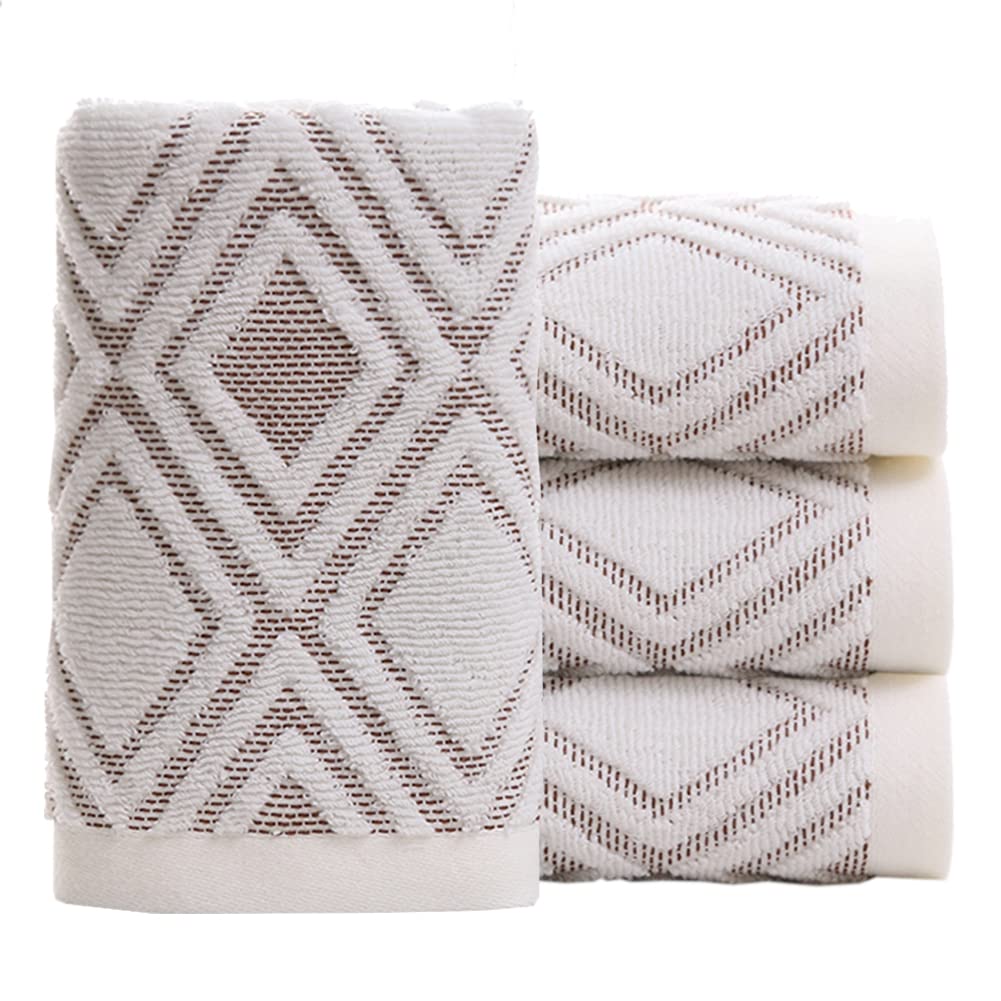Pidada hand towels with diamond pattern in beige brown, premium weave.